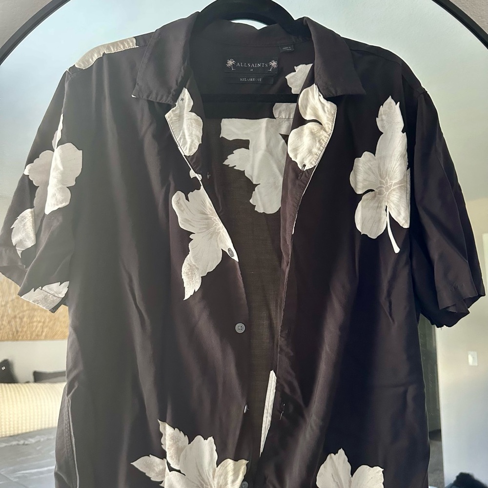 All Saints Black and White Relaxed Fit Shirt